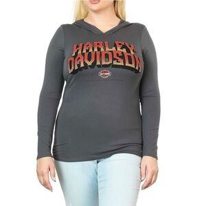 Harley-Davidson Women's Bling Embellished Script Long Sleeve Hooded Shirt Medium